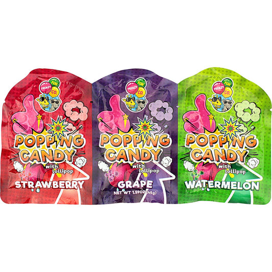 Popping Candy 3 pack strawberry, grape and watermelon and lolly pop 45g