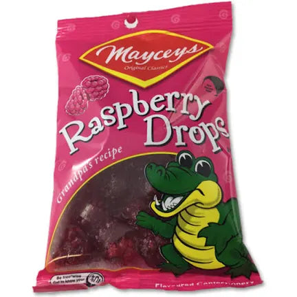 Mayceys Raspberry Drops 100g New Zealand Gluten Free